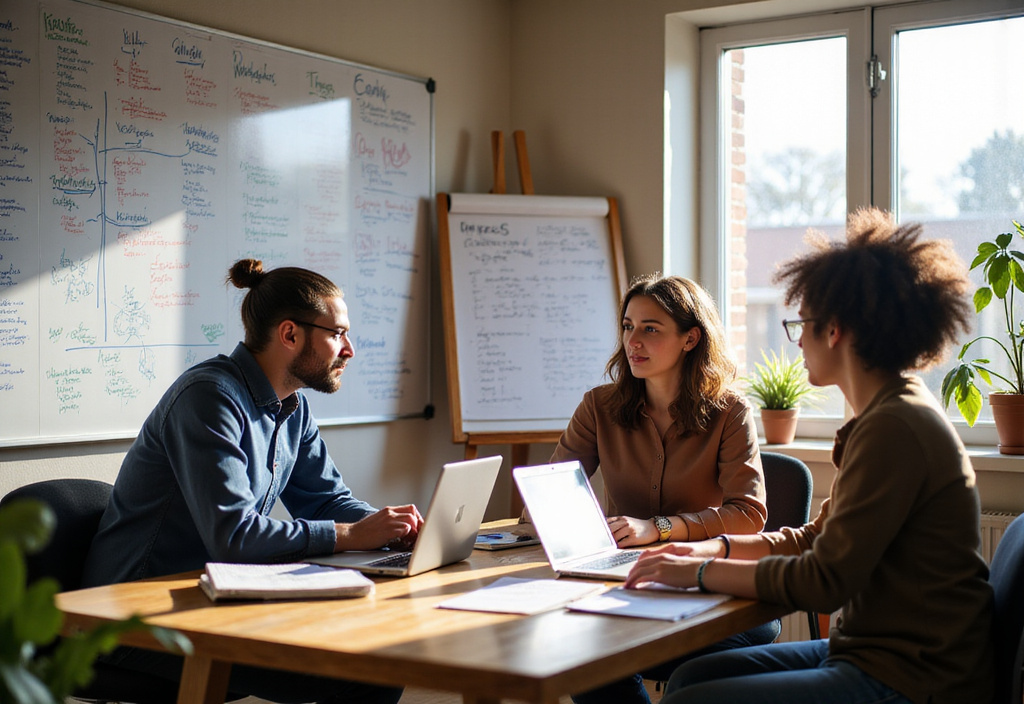 Founders working together in early office space