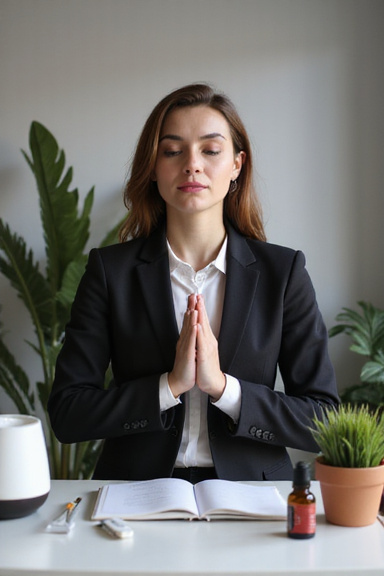 Executive practicing stress management techniques