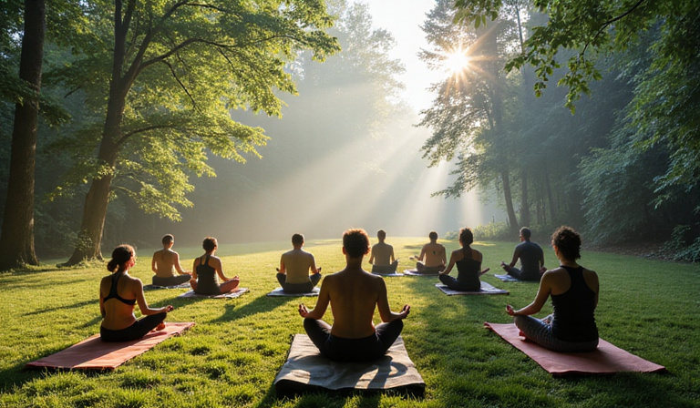 Group meditation session in nature
