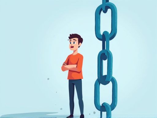 Confused person looking at a broken link sign